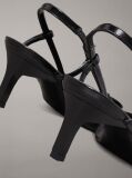 Black Leather Square Toe Slingback Pumps  Women