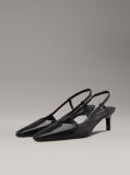Black Leather Square Toe Slingback Pumps  Women