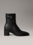 Black Leather Square Toe Zip Ankle Boots  Women