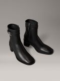 Black Leather Square Toe Zip Ankle Boots  Women
