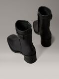 Black Leather Square Toe Zip Ankle Boots  Women