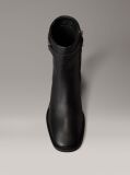 Black Leather Square Toe Zip Ankle Boots  Women