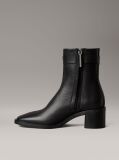 Black Leather Square Toe Zip Ankle Boots  Women