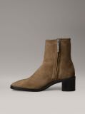 Brown Suede Square Toe Zip Ankle Boots  Women