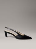 Black Leather Kitten Slingback Pumps  Women