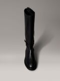 Black Leather Signature Logo Knee Boots  Women