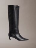 Black Leather Kitten Heel Tall Zip Boots  Women