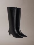 Black Leather Kitten Heel Tall Zip Boots  Women