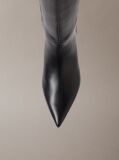 Black Leather Kitten Heel Tall Zip Boots  Women
