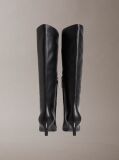 Black Leather Kitten Heel Tall Zip Boots  Women