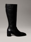 Black Leather Square Toe Zip Knee Boots  Women