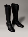 Black Leather Square Toe Zip Knee Boots  Women