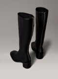Black Leather Square Toe Zip Knee Boots  Women