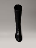 Black Leather Square Toe Zip Knee Boots  Women