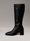 Black Leather Square Toe Zip Knee Boots  Women