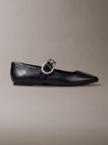 Black Leather Mary Jane Ballerinas  Women