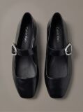 Black Leather Mary Jane Ballerinas  Women