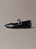 Black Leather Mary Jane Ballerinas  Women