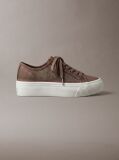 Brown Flat Lace-Up Striped Nylon Sneakers  Women