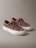Brown Flat Lace-Up Striped Nylon Sneakers  Women