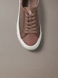 Brown Flat Lace-Up Striped Nylon Sneakers  Women