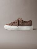 Brown Flat Lace-Up Striped Nylon Sneakers  Women