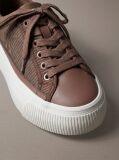 Brown Flat Lace-Up Striped Nylon Sneakers  Women
