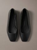 Black Leather Square Toe Ballerinas  Women