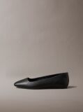 Black Leather Square Toe Ballerinas  Women