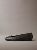 Black Leather Square Toe Ballerinas  Women
