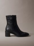 Black Leather Block-Heel Ankle Boots  Women