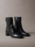 Black Leather Block-Heel Ankle Boots  Women
