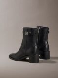 Black Leather Block-Heel Ankle Boots  Women