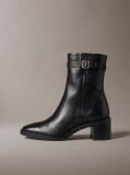 Black Leather Block-Heel Ankle Boots  Women