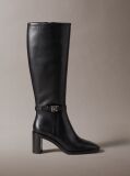 Black Leather Block-Heel Knee Boots  Women
