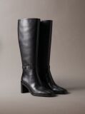 Black Leather Block-Heel Knee Boots  Women