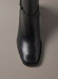 Black Leather Block-Heel Knee Boots  Women