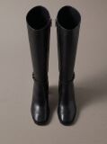 Black Leather Block-Heel Knee Boots  Women
