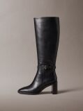 Black Leather Block-Heel Knee Boots  Women