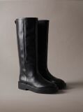 Black Leather Stacked Heel Knee-High Boots  Women