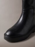 Black Leather Stacked Heel Knee-High Boots  Women
