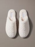 White Faux Fur Logo Slippers  Women