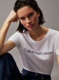 Λευκό Slim T-Shirt Από Οργανικό Βαμβάκι Με Λογότυπο  Γυναίκα