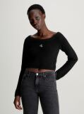 Black Cropped Ribbed Cotton Jumper  Women