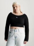 Black Cropped Ribbed Cotton Jumper  Women