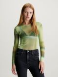 Green Printed Mesh Long Sleeve Top  Women