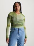 Green Printed Mesh Long Sleeve Top  Women