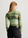 Green Printed Mesh Long Sleeve Top  Women