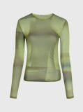 Green Printed Mesh Long Sleeve Top  Women
