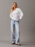 Λευκό Cropped Denim Τζάκετ Με Φερμουάρ  Γυναίκα